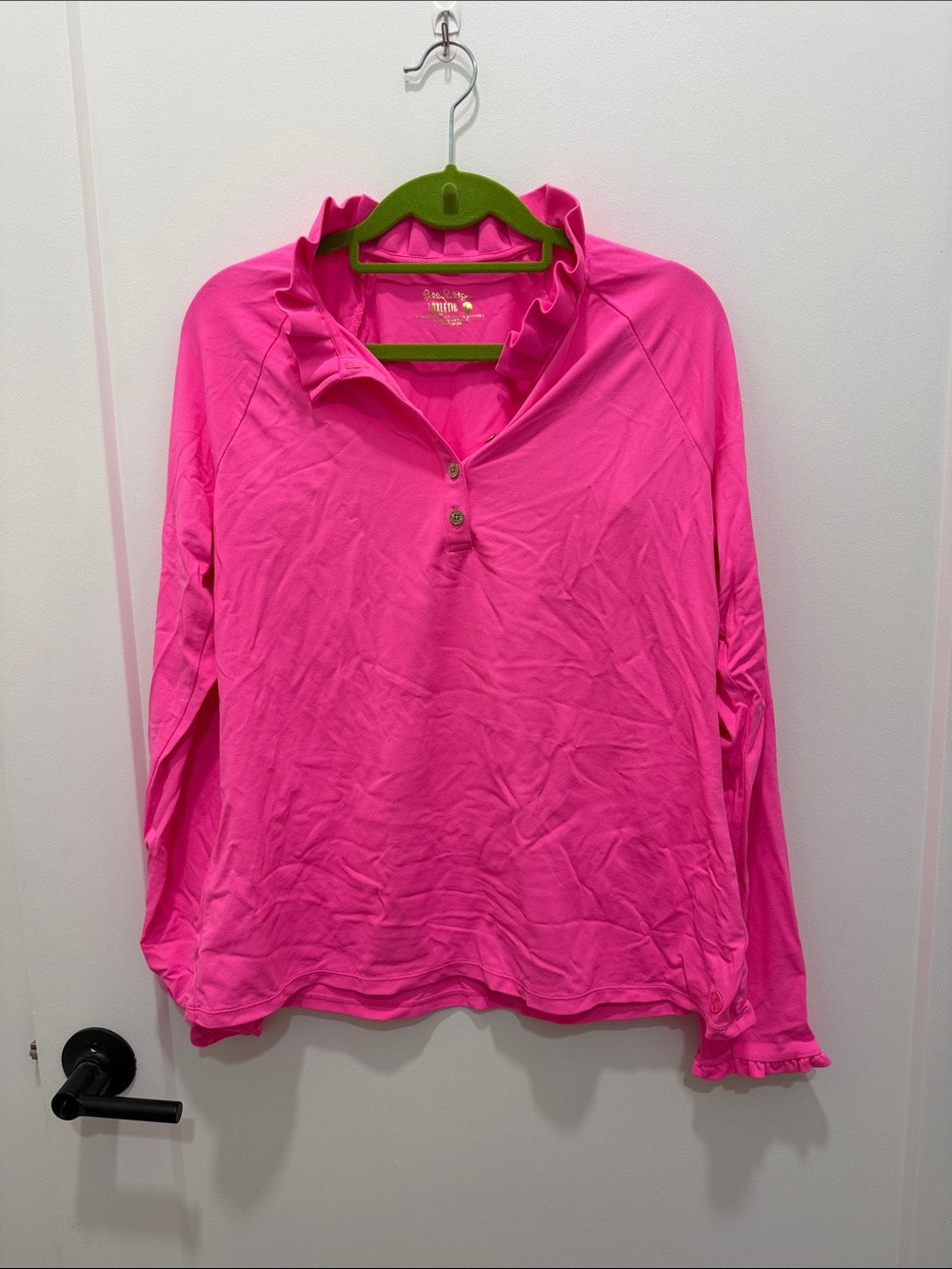 Lilly Pulitzer Bright Hot Pink Ruffle Collar Long-Sleeve athletic